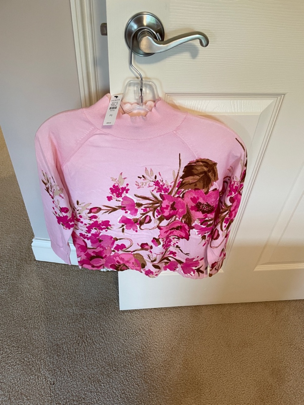 Talbots Light Pink Floral Crewneck Sweater